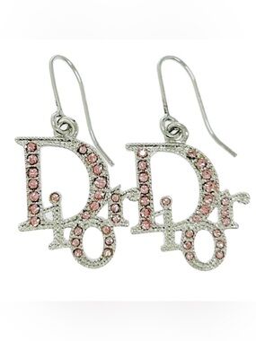 New Vintage Dior Logo Silver/ Pink Swing Earrings